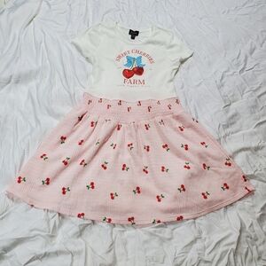 lilt White Top and Pink Cherry Skirt Set